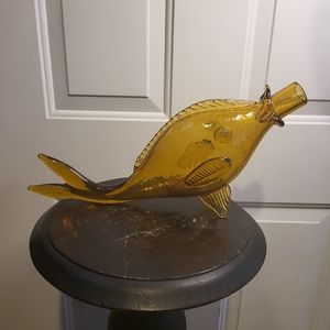 Blenko Style Mid-century Modern Amber Glass Fish Vase Decanter